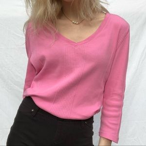 Tommy Hilfiger Hot Pink 3/4 Sleeve Vneck Sweater